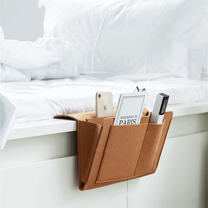 Bedside Storage Organizer Bag with Pockets | Felt Bed Hanging Caddy for Phone, Remote & Essentials