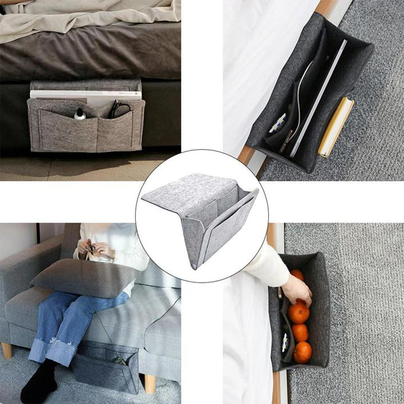 Bedside Storage Organizer Bag with Pockets | Felt Bed Hanging Caddy for Phone, Remote & Essentials