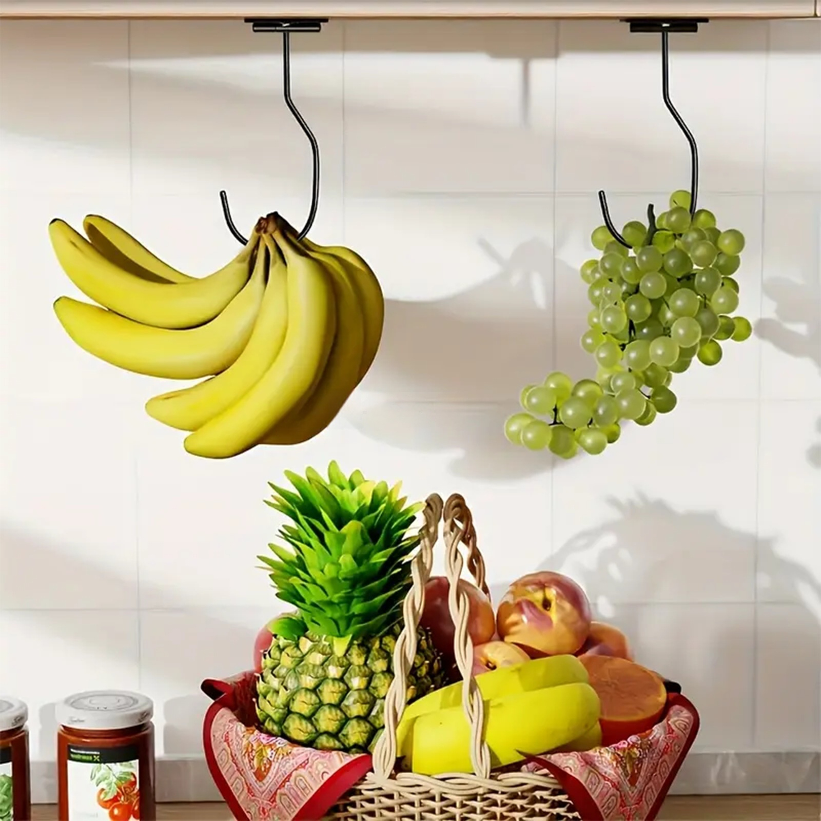 Self-Adhesive Under Cabinet Hooks | No-Drill Banana Hooks for Kitchen & Bathroom Organization
