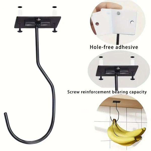 Self-Adhesive Under Cabinet Hooks | No-Drill Banana Hooks for Kitchen & Bathroom Organization