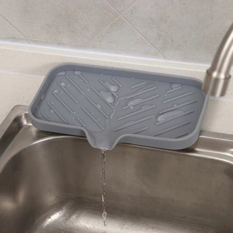 Silicone Sink Soap Tray with Drain Spout | Kitchen Sponge Holder & Countertop Organizer