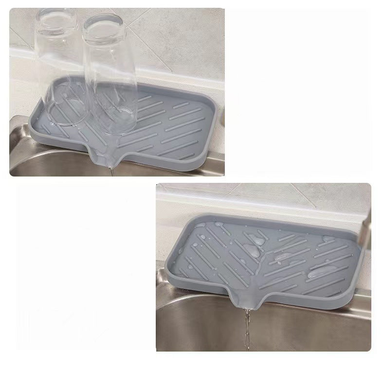 Silicone Sink Soap Tray with Drain Spout | Kitchen Sponge Holder & Countertop Organizer