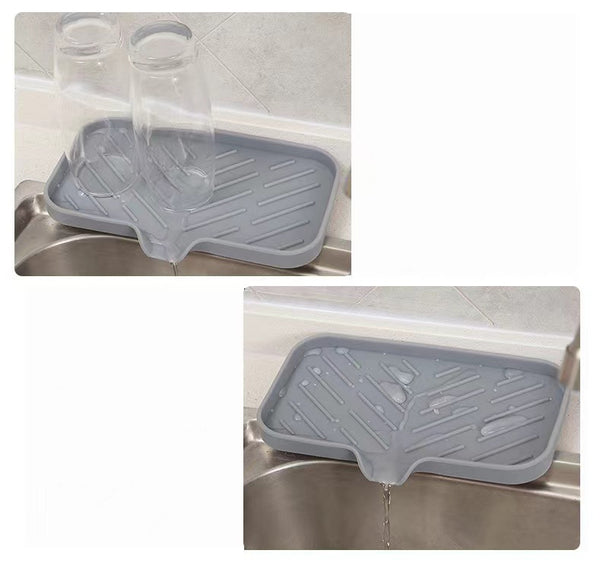 Silicone Sink Soap Tray with Drain Spout | Kitchen Sponge Holder & Countertop Organizer