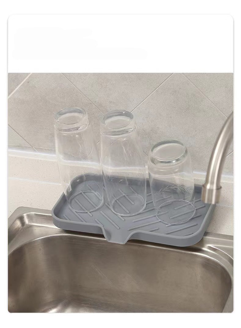 Silicone Sink Soap Tray with Drain Spout | Kitchen Sponge Holder & Countertop Organizer