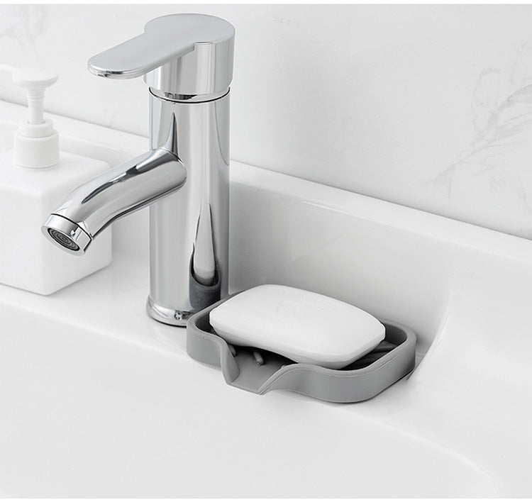 Silicone Sink Soap Tray with Drain Spout | Kitchen Sponge Holder & Countertop Organizer