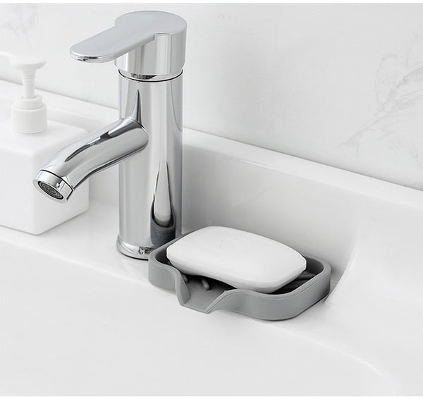 Silicone Sink Soap Tray with Drain Spout | Kitchen Sponge Holder & Countertop Organizer