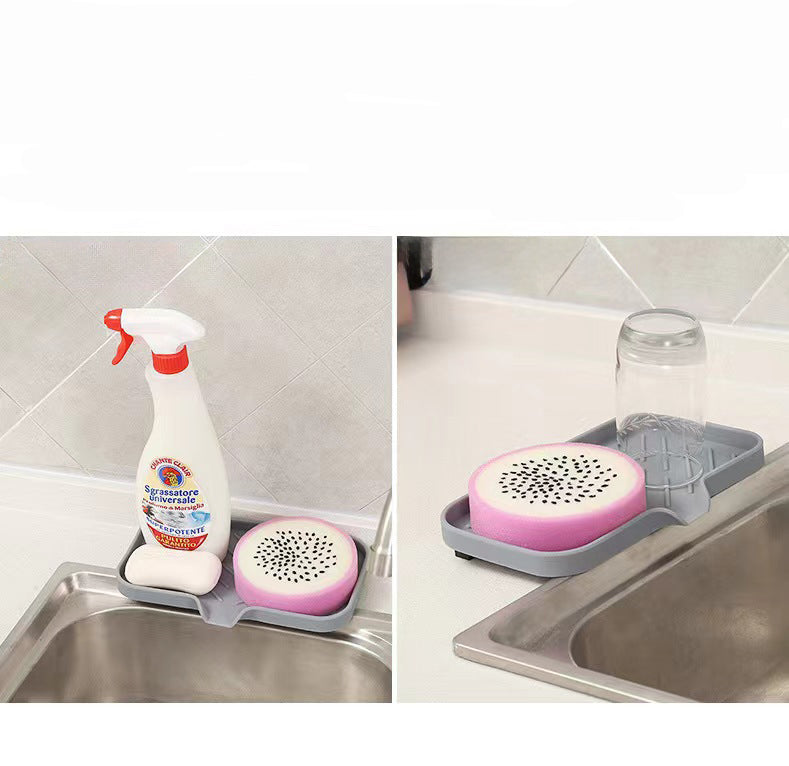 Silicone Sink Soap Tray with Drain Spout | Kitchen Sponge Holder & Countertop Organizer